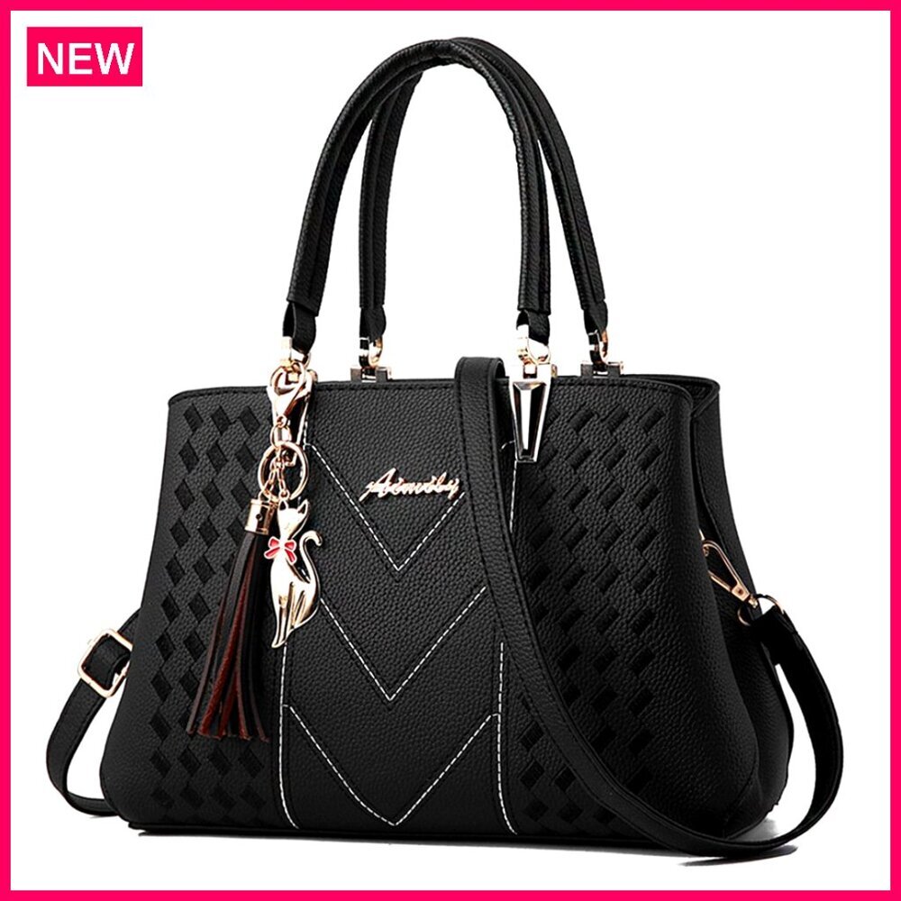 Large Pu Leather Tote Bag With Removable Strap, 7 Pockets, Fits Ipad
